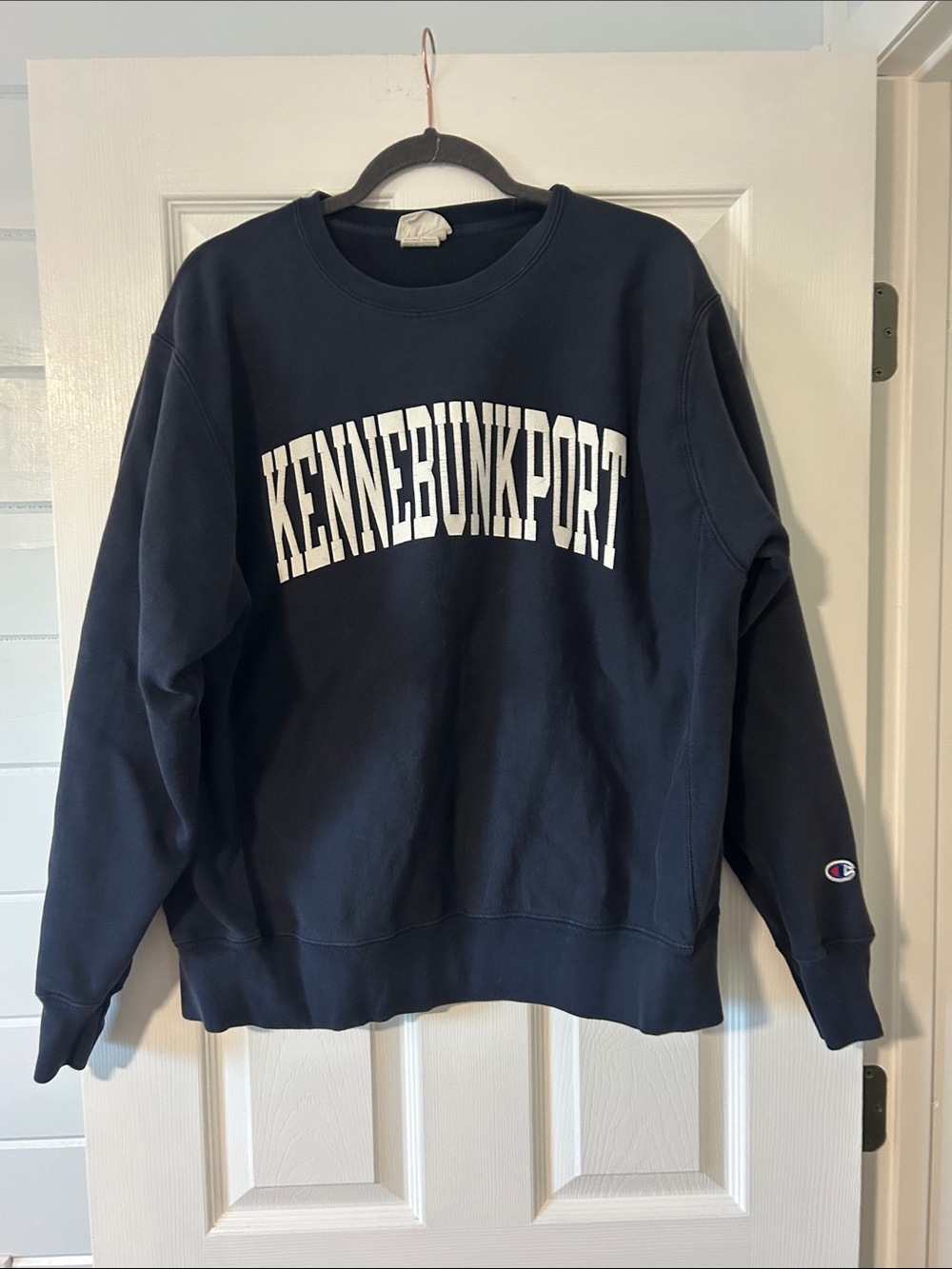 Champion Navy Crewneck Sweatshirt with White Chest Print